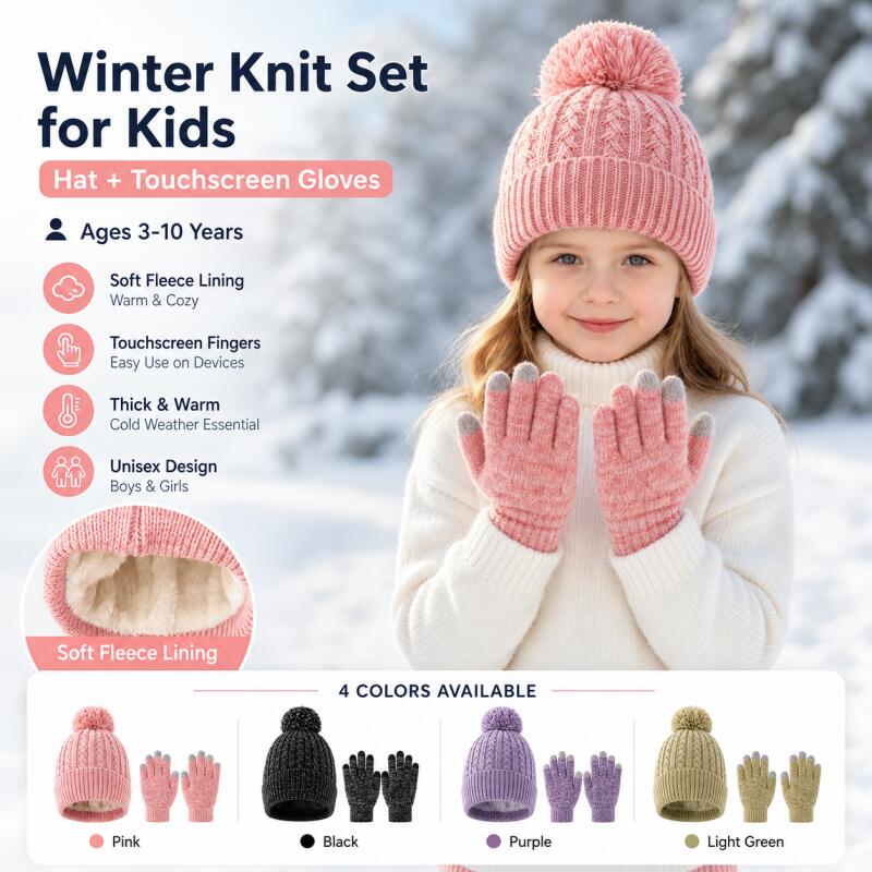 Knit Glove Touch Screen - Детская зимняя вязаная шапка с флисовой