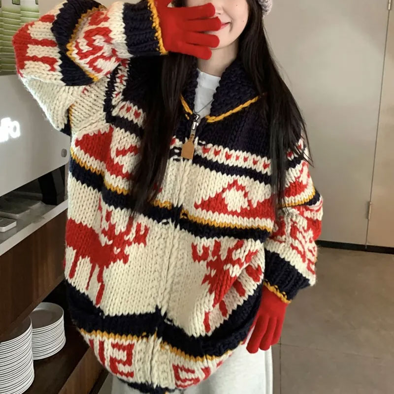 Winter Clothing Colors - Рождественский винтажный вязаный кардиган с лосем,