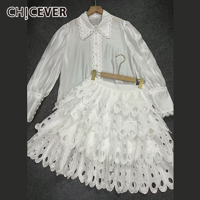 Winter Clothing Outfits - CHICEVER однотонная ажурная юбка, костюм для