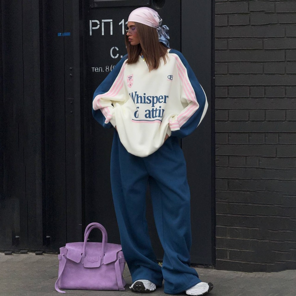 Y2K Winter Clothing - Модный контрастный свитшот, брючный костюм, осенне-зимний